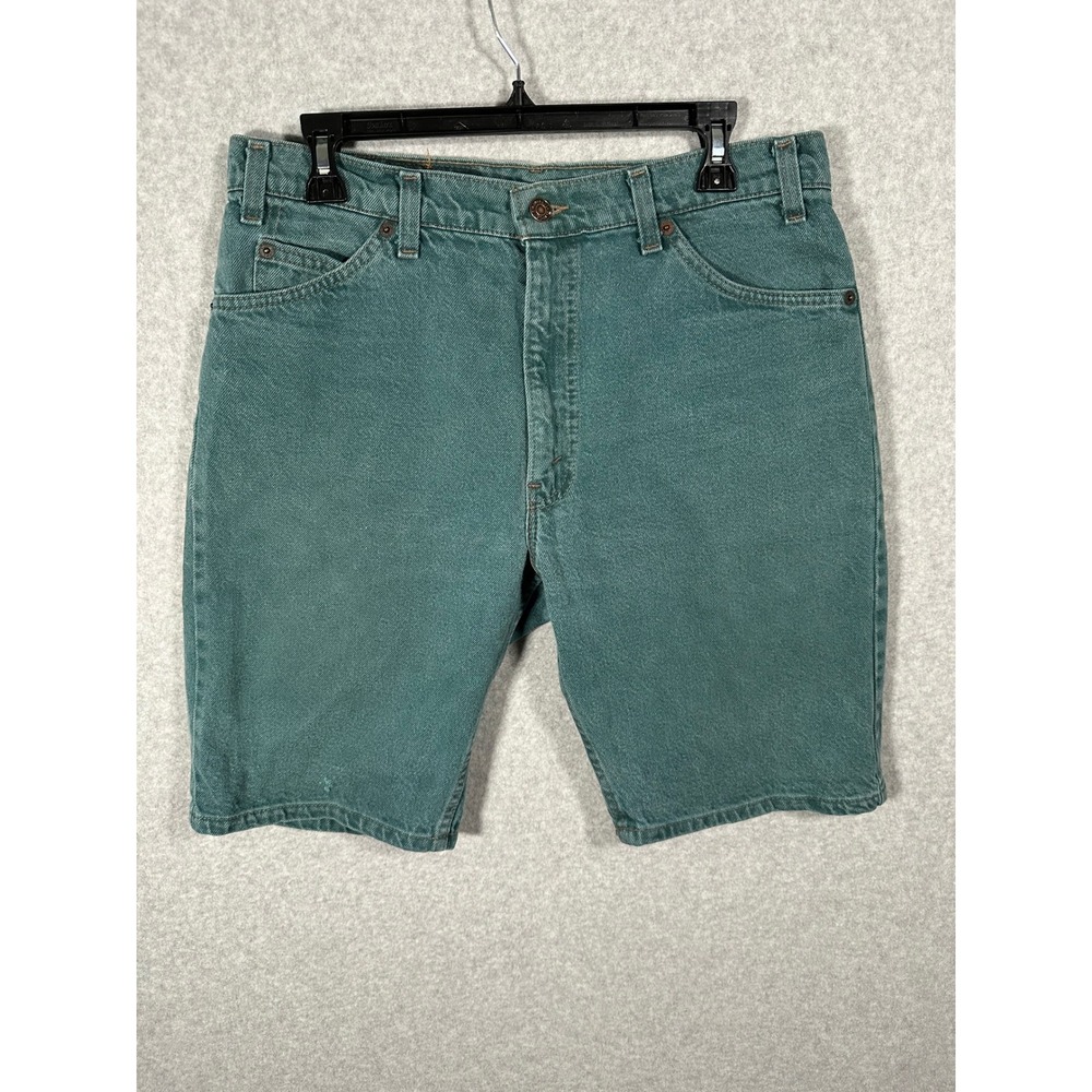 VTG Levis 550 Mens 34 Teal Green Denim Shorts Black Tab Made in USA Relaxed Fit